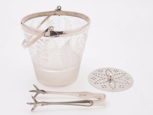 20th Century Glass and Silver Plated Ice Bucket Circa 1920