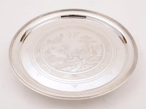 Victorian Silver Plated Salver in Chinoiserie Style Circa 1890