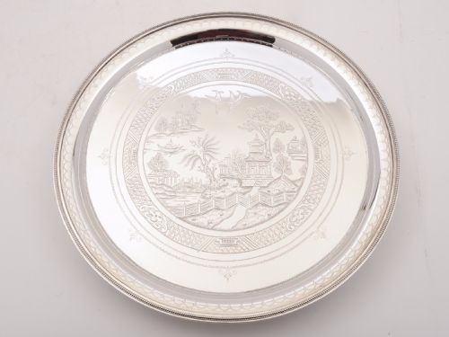 Victorian Silver Plated Salver in Chinoiserie Style Circa 1890