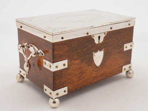 Victorian Oak and Silver Plated Tea Caddy