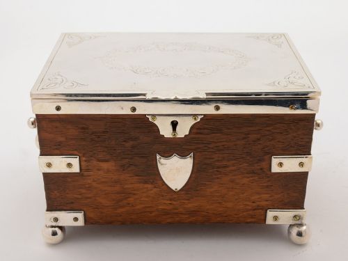 Victorian Oak and Silver Plated Tea Caddy