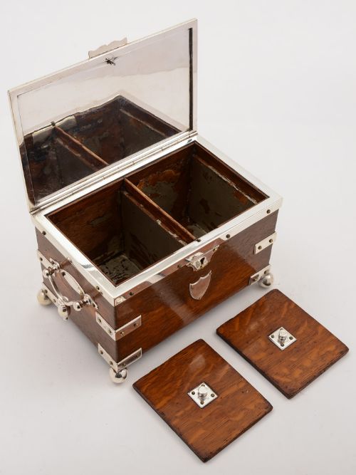 Victorian Oak and Silver Plated Tea Caddy