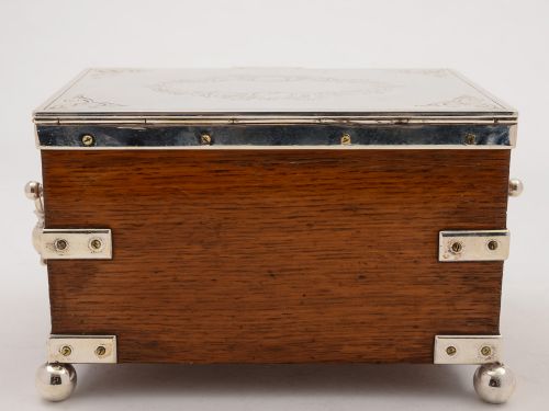 Victorian Oak and Silver Plated Tea Caddy