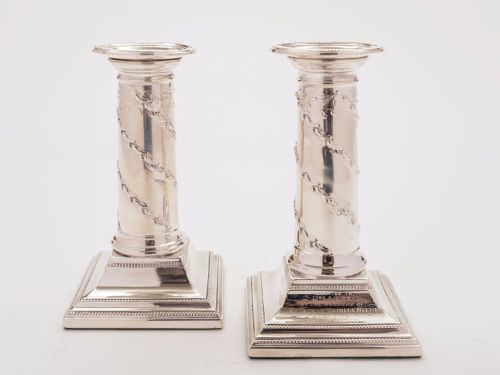 Pair of Small Edwardian Silver Plated Candlesticks 1902