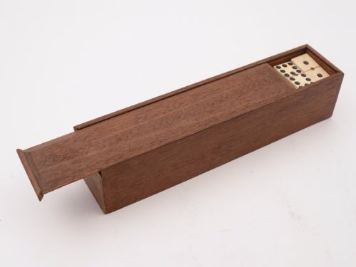 Mahogany Boxed Set of Nines Dominoes Circa 1900