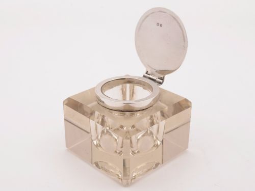 Cut Glass and Silver Topped Ink Pot Birmingham 1912