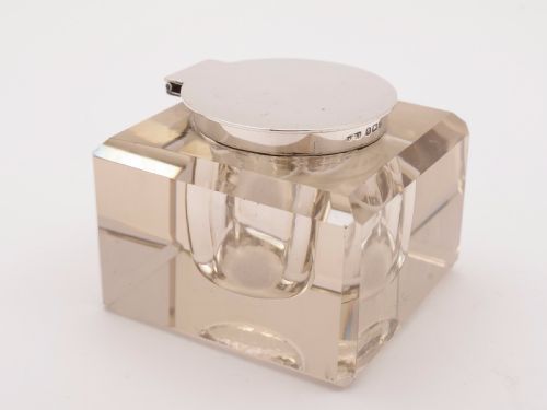 Cut Glass and Silver Topped Ink Pot Birmingham 1912