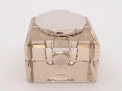 Cut Glass and Silver Topped Ink Pot Birmingham 1912