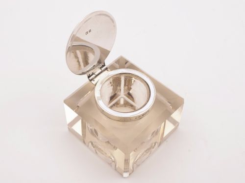 Cut Glass and Silver Topped Ink Pot Birmingham 1912