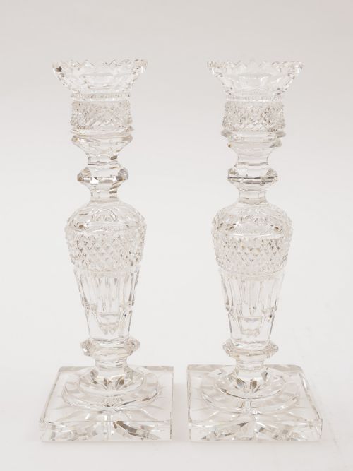 Pair of Edwardian Cut Crystal Candlesticks Circa 1905