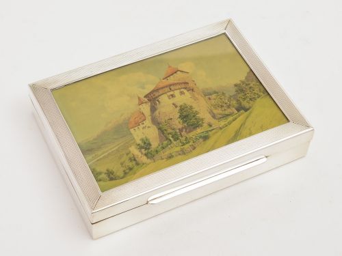 German Silver and Glass Card Box Circa 1930 