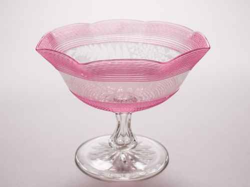 Cranberry Threaded Glass Sweetmeats Dish Circa 1890