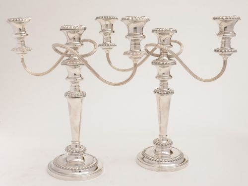 Pair of Metamorphic Silver Plated Candelabras Circa 1920