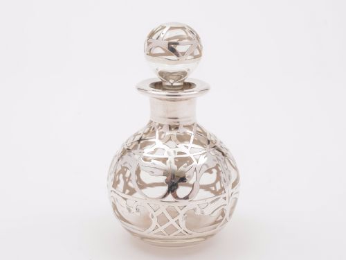 American Glass and Silver Overlay Scent Bottle Circa 1900