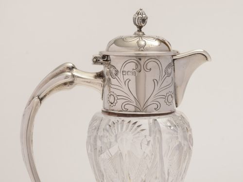 Edwardian Art Nouveau Silver Topped Claret Jug