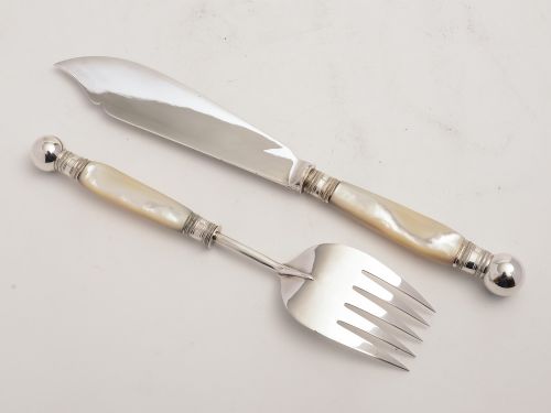 Cased Pair of Mother of Pearl Fish Servers Circa 1880