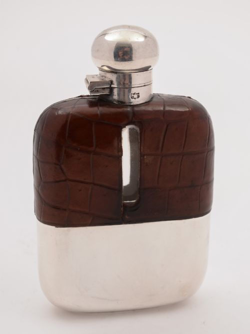 Edwardian Crocodile Covered Hip Flask Circa 1905