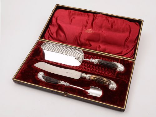 Cased Victorian Antler Handled Serving Set Circa 1890