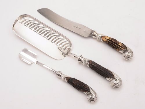 Cased Victorian Antler Handled Serving Set Circa 1890