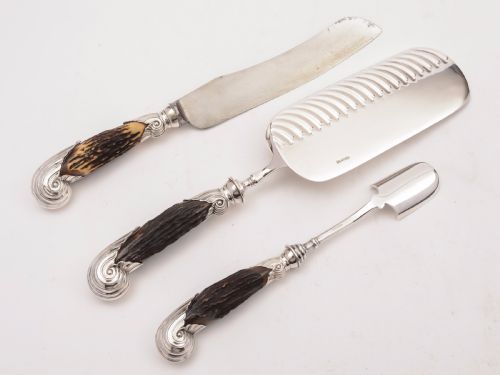 Cased Victorian Antler Handled Serving Set Circa 1890