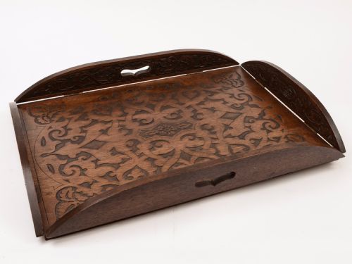 Edwardian Carved Walnut Butlers Tray Circa 1905