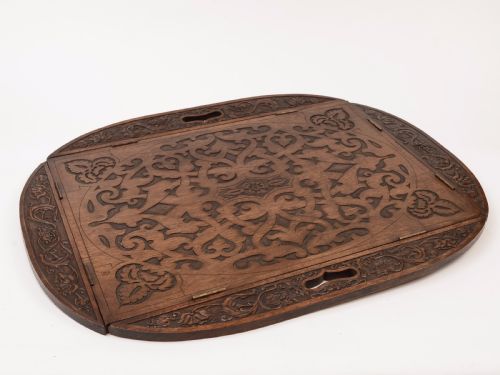 Edwardian Carved Walnut Butlers Tray Circa 1905