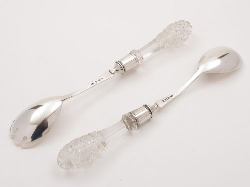 Edwardian Silver and Cut Glass Salad Servers Birmingham 1904