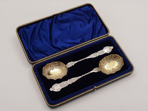 Pair of Victorian Silver Serving Spoons Sheffield 1892