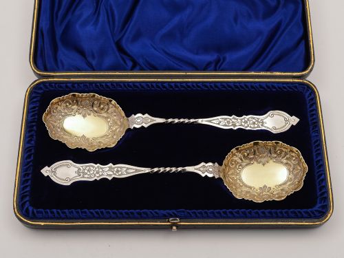 Pair of Victorian Silver Serving Spoons Sheffield 1892