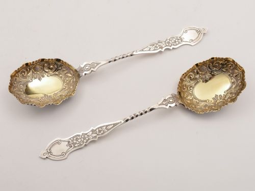 Pair of Victorian Silver Serving Spoons Sheffield 1892