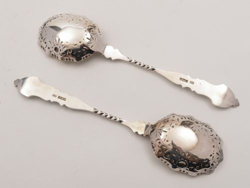 Pair of Victorian Silver Serving Spoons Sheffield 1892