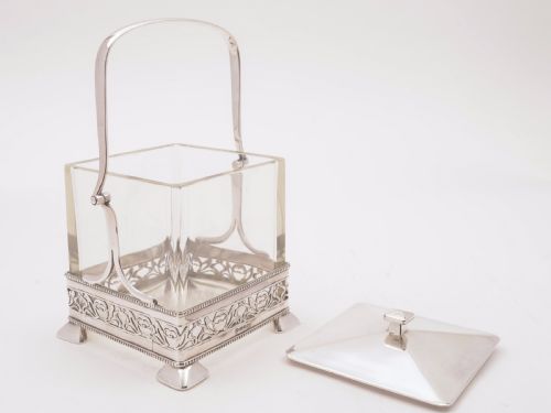 Silver Plated and Glass Cookie/Biscuit Box Circa 1920