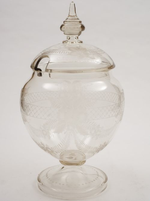 Large Etched Glass Continental Punch Bowl Circa 1880