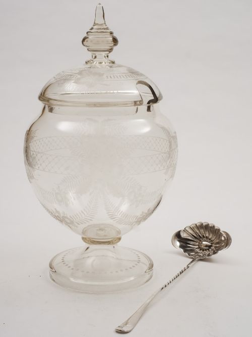 Large Etched Glass Continental Punch Bowl Circa 1880