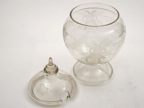 Large Etched Glass Continental Punch Bowl Circa 1880