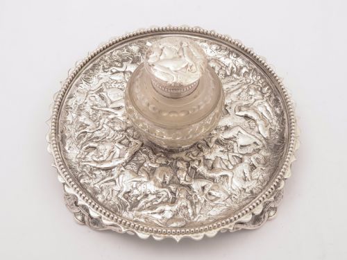 Victorian Silver Plated and Glass Ink Stand Circa 1880