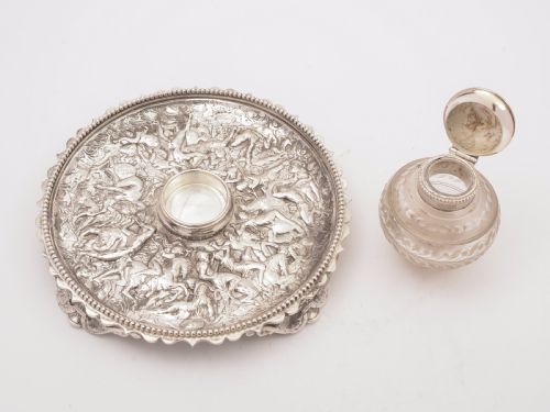 Victorian Silver Plated and Glass Ink Stand Circa 1880
