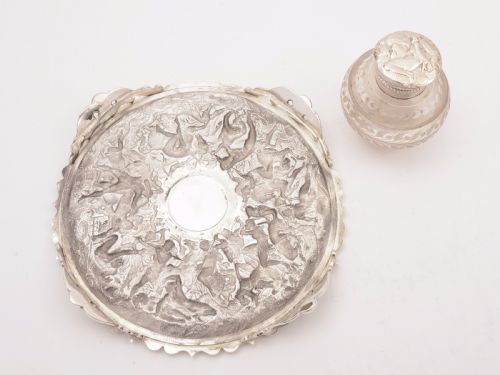 Victorian Silver Plated and Glass Ink Stand Circa 1880