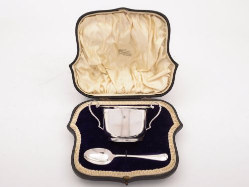 Cased Silver Bowl and Spoon Sheffield 1903