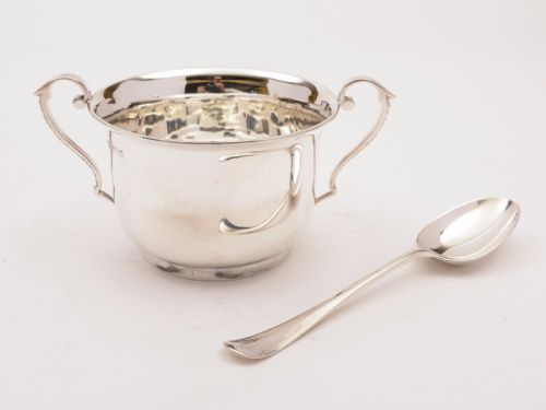 Cased Silver Bowl and Spoon Sheffield 1903