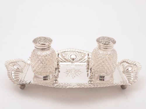 Victorian Silver Plated Double Ink Stand Circa 1890