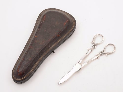 Cased Pair of Edwardian Silver Plated Grape Scissors Circa 1905