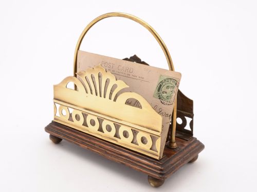 Edwardian Brass and Oak Letter Rack Circa 1905