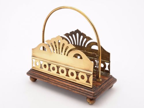 Edwardian Brass and Oak Letter Rack Circa 1905