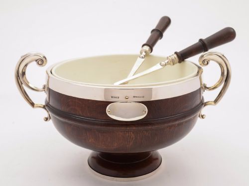 Victorian Oak and Silver Plated Salad Bowl Circa 1890