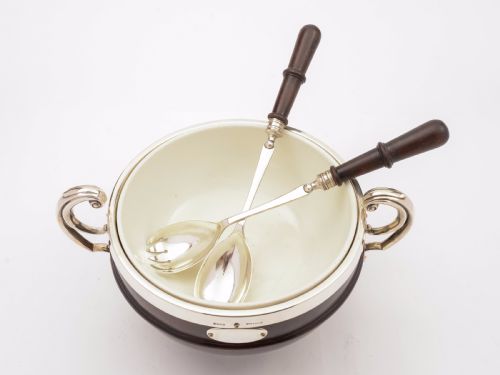 Victorian Oak and Silver Plated Salad Bowl Circa 1890