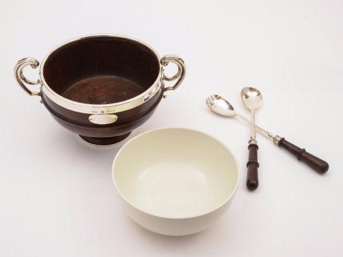 Victorian Oak and Silver Plated Salad Bowl Circa 1890
