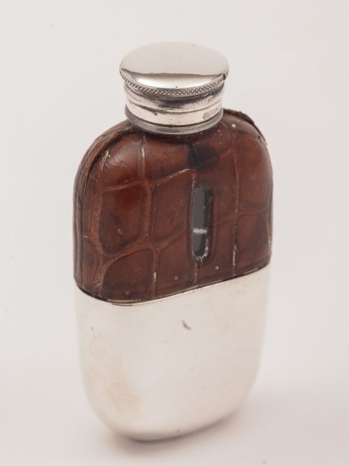Small Victorian Crocodile Skin Covered Flask