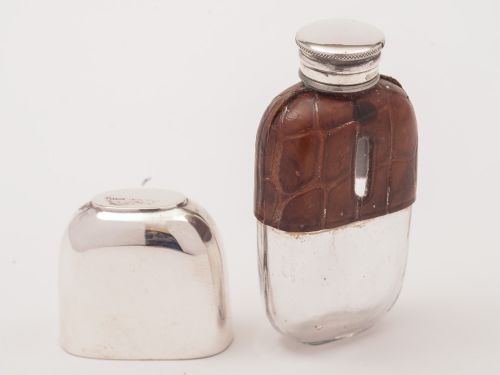 Small Victorian Crocodile Skin Covered Flask