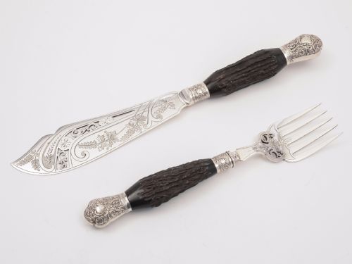 Edwardian Antler and Silver Handled Fish Servers